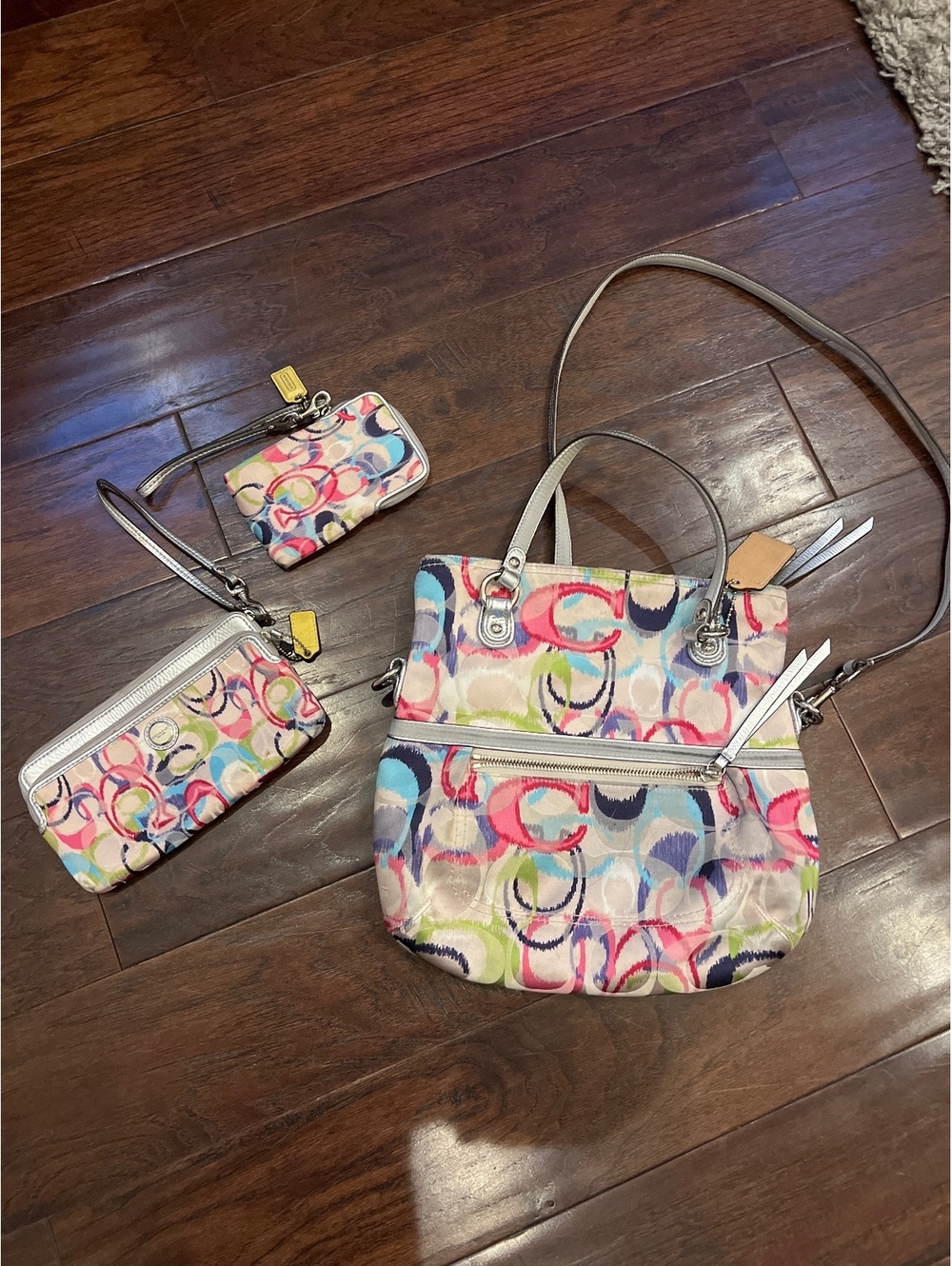 Coach Ikat Poppy Multicolor Signature Crossbody Purse 19873 with accessories